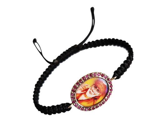Auspicious Sai Ram bracelet in gold with rubies - Jewelslane
