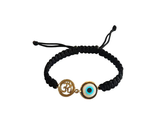 Auspicious om & evil eye joint bracelet with 10mm charm - Jewelslane