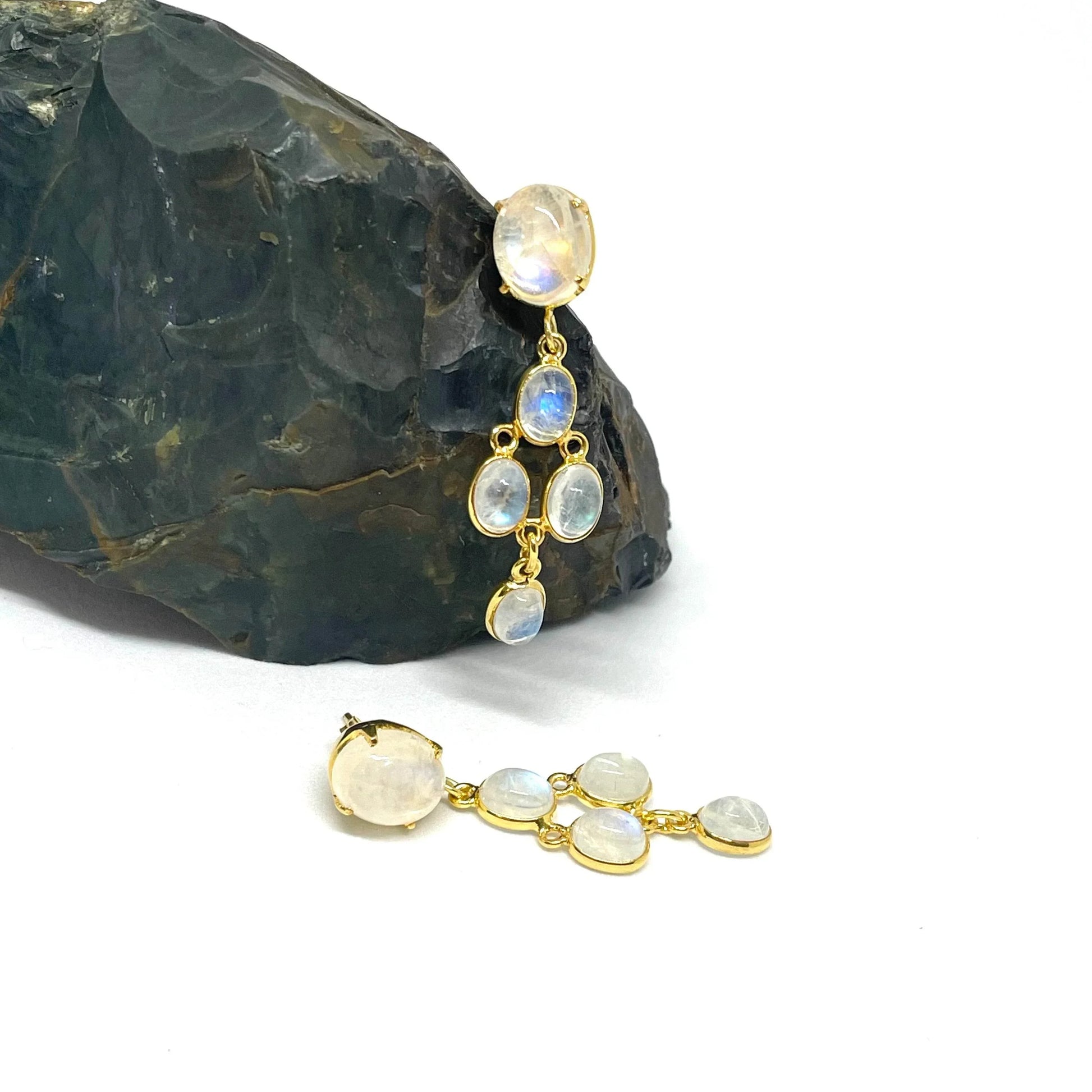 Rainbow Moonstone Earrings in 18k gold plated silver - Jewelslane