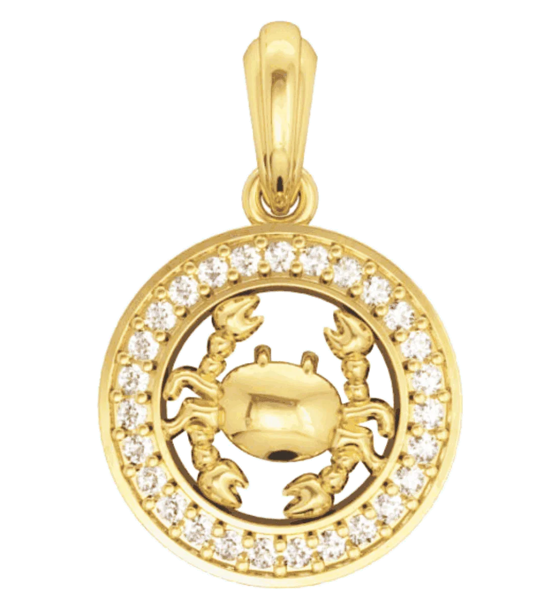 Cancer Charm in 14K Gold Studded with Diamonds with leather cord - Jewelslane