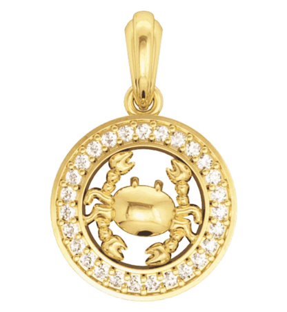 Cancer Charm in 14K Gold Studded with Diamonds with leather cord - Jewelslane