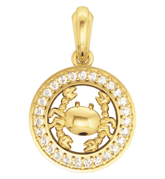 Cancer Charm in 14K Gold Studded with Diamonds with leather cord - Jewelslane