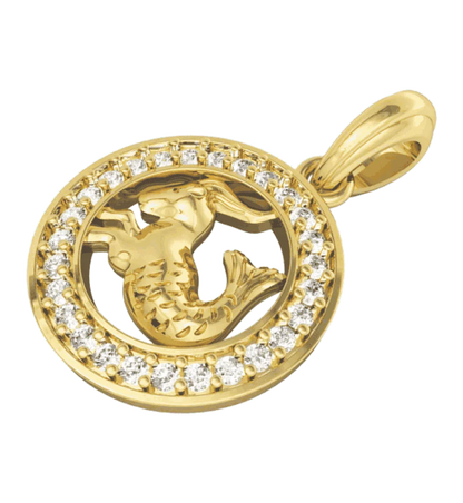 Capricorn Charm Pendant in 14K Gold with Diamonds on Leather Cord - Jewelslane