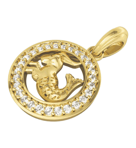 Capricorn Charm Pendant in 14K Gold with Diamonds on Leather Cord - Jewelslane