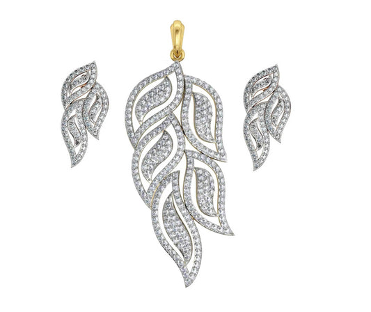 Designer Diamond leaf design Pendant & earring Set - Jewelslane
