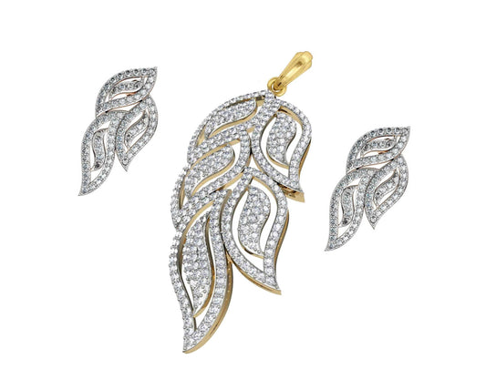 Designer Diamond leaf design Pendant & earring Set - Jewelslane