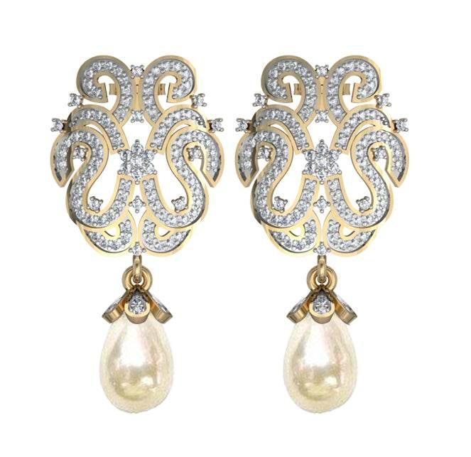 Diamond Earrings with Pearl drops - Jewelslane