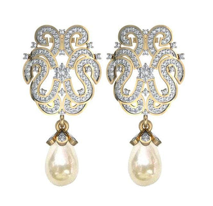 Diamond Earrings with Pearl drops - Jewelslane