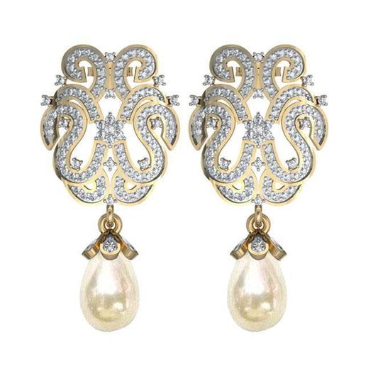 Diamond Earrings with Pearl drops - Jewelslane