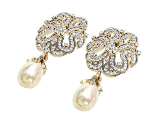 Diamond Earrings with Pearl drops - Jewelslane