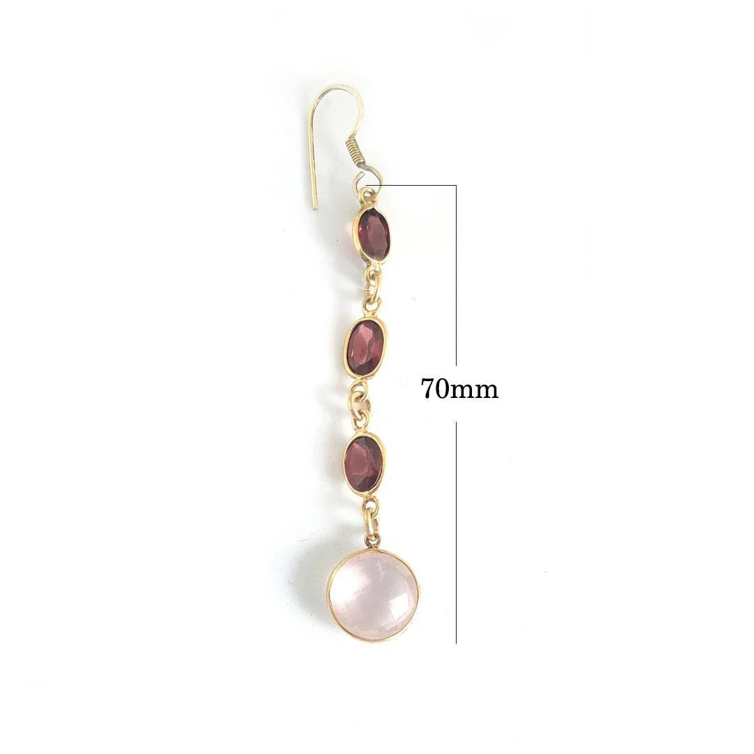 Elegant Long earrings with Rose quartz and garnet - Jewelslane
