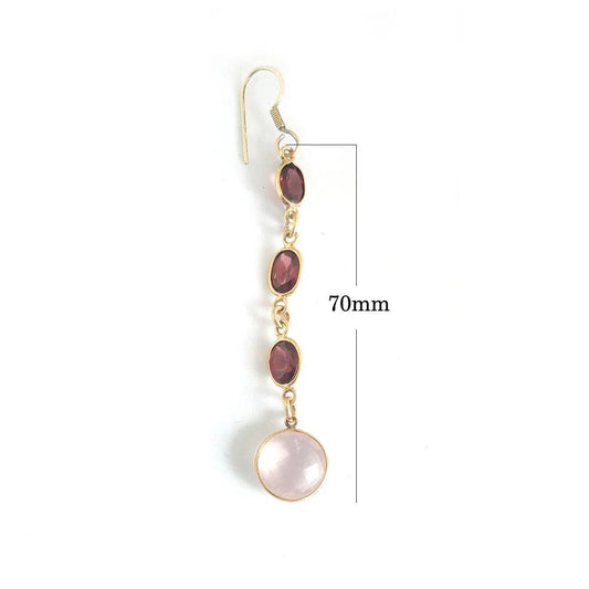 Elegant Long earrings with Rose quartz and garnet - Jewelslane
