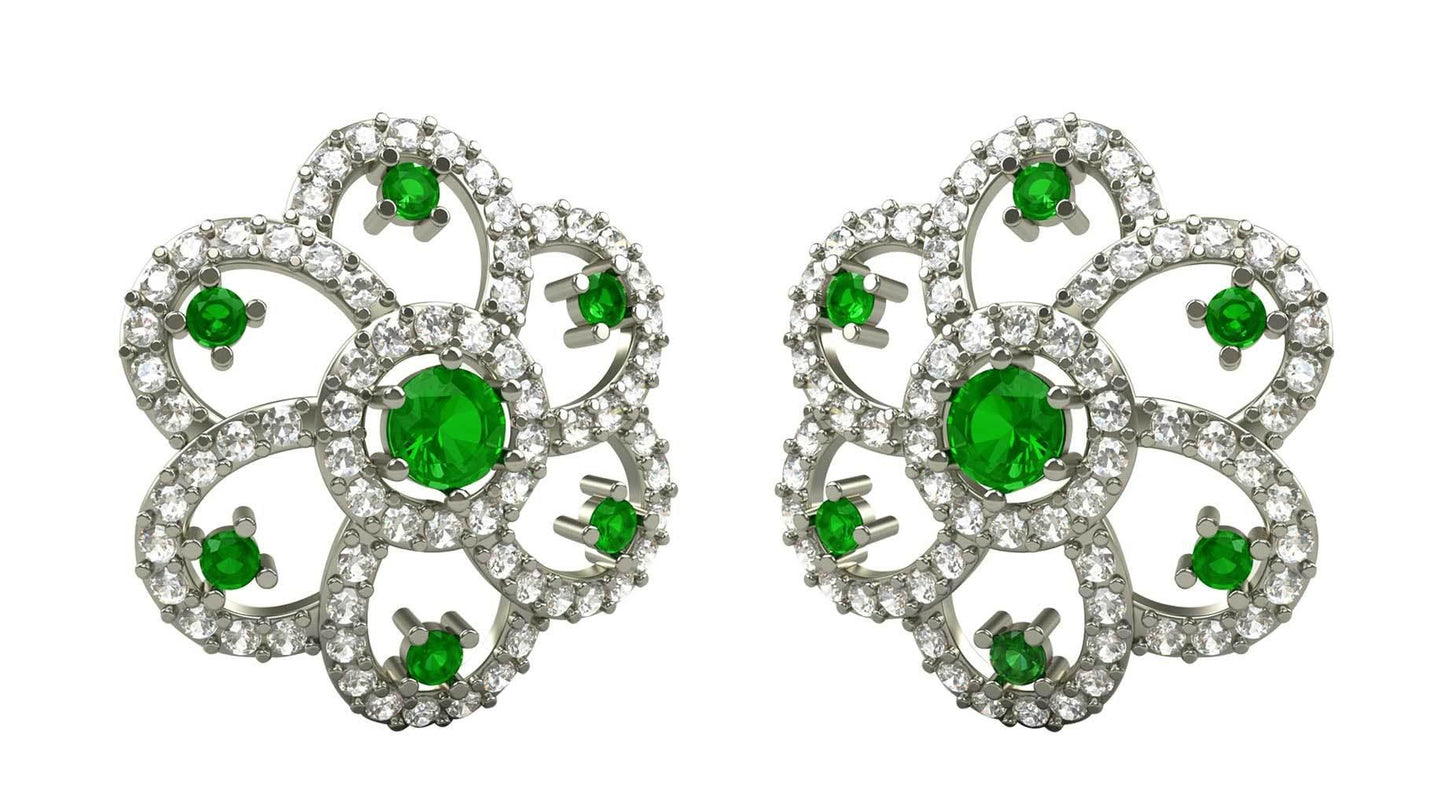Emerald & Diamond Cluster Earrings - Jewelslane