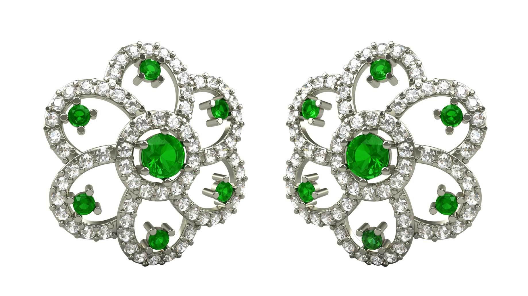 Emerald & Diamond Cluster Earrings - Jewelslane