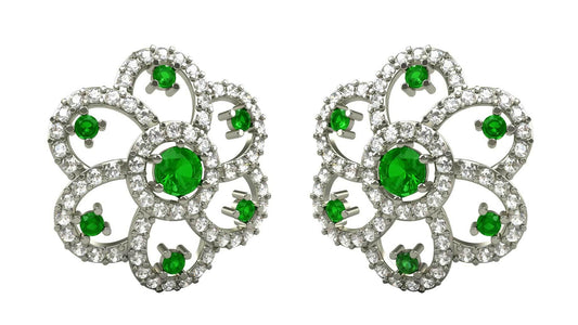 Emerald & Diamond Cluster Earrings - Jewelslane