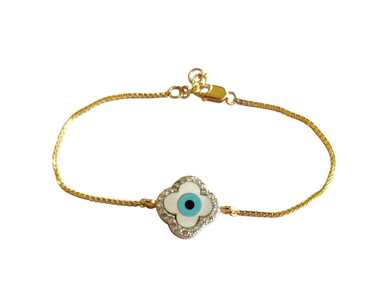 Evil eye clover bracelet in gold with diamonds - Jewelslane
