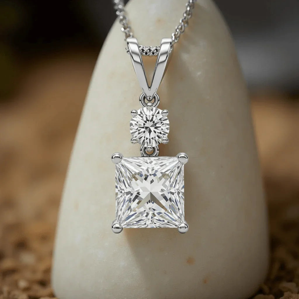 Kara Princess Cut Lab Grown Solitaire Diamond Pendant in Gold - Jewelslane