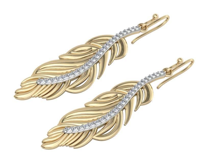 Feather Earring In Gold with diamonds - Jewelslane