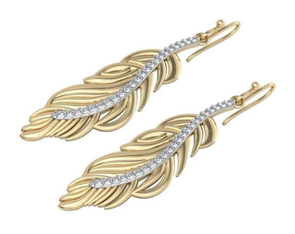 Feather Earring In Gold with diamonds - Jewelslane