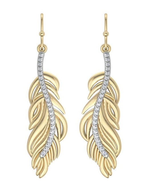 Feather Earring In Gold with diamonds - Jewelslane