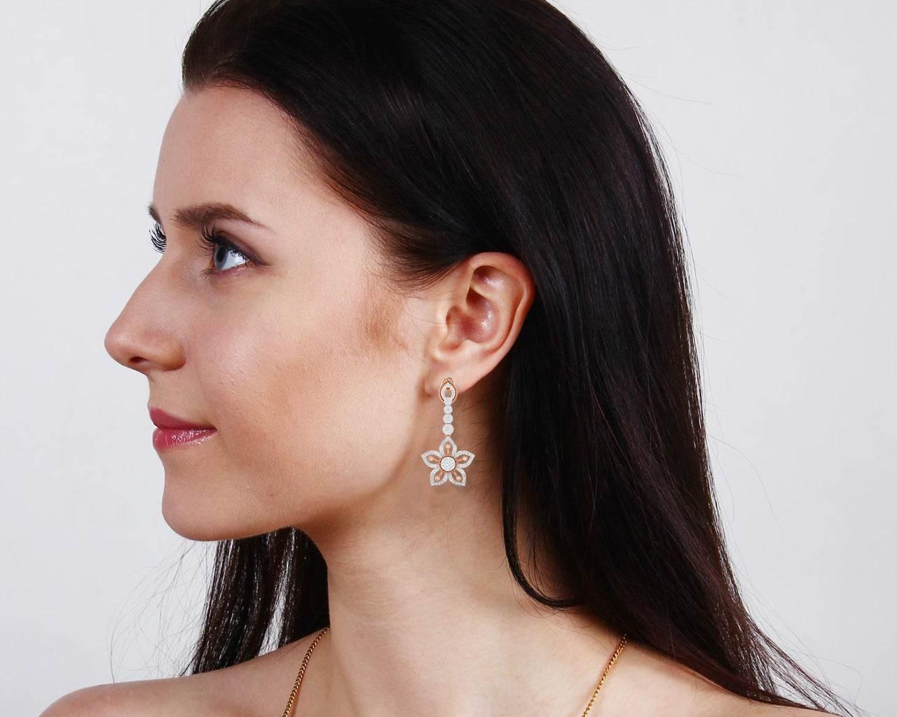 Florina Diamond Dangle drop earrings set in 18k gold - Jewelslane