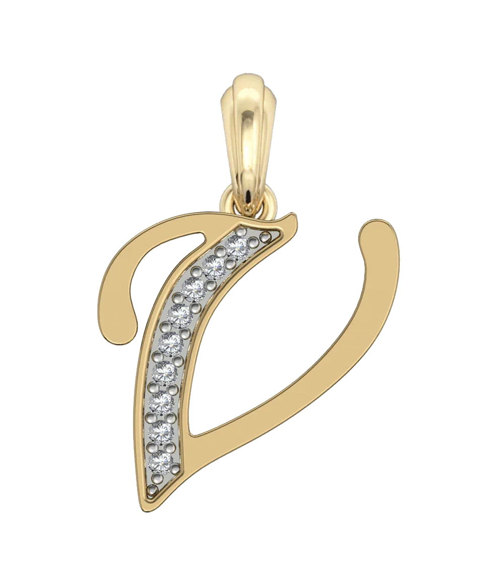 Gold Alphabet V charm - Jewelslane