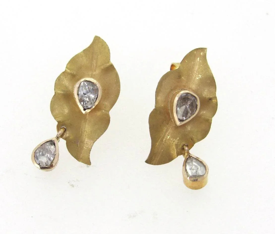 Gold Leaf Earring with Polki - Jewelslane