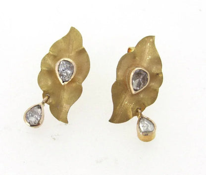 Gold Leaf Earring with Polki - Jewelslane