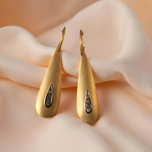 Gold Earrings & Diamonds in Oxidised Setting - Jewelslane
