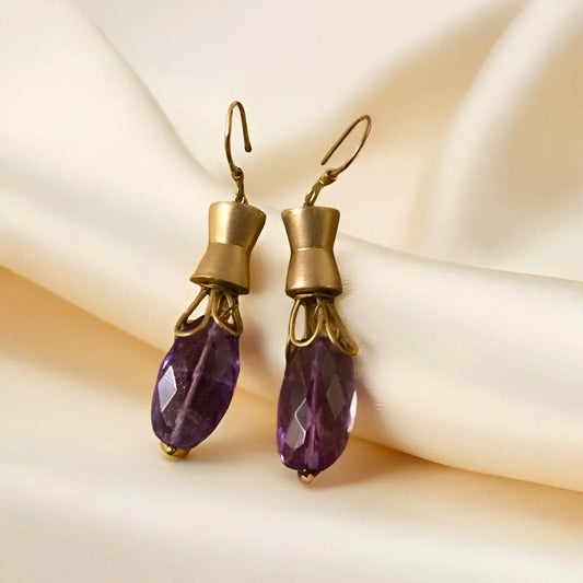 Gold Earrings with Amethyst - Jewelslane