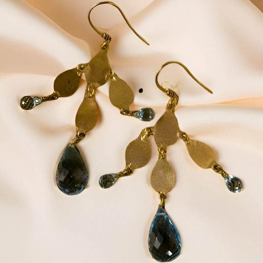 Gold Earrings with Blue Topaz Drops - Jewelslane