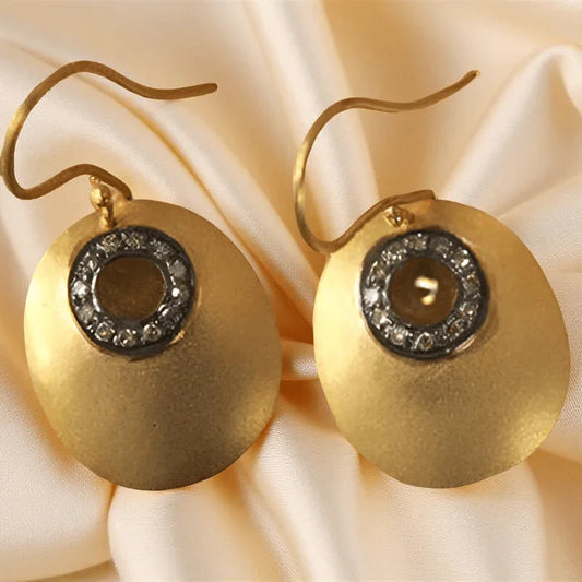 Gold Earrings with Diamonds in Oxidised Look - Jewelslane