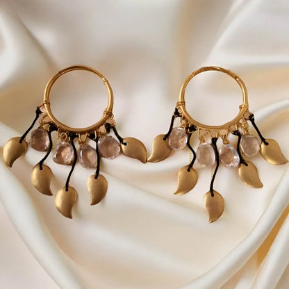 Gold Earrings with Rose Quarts - Jewelslane