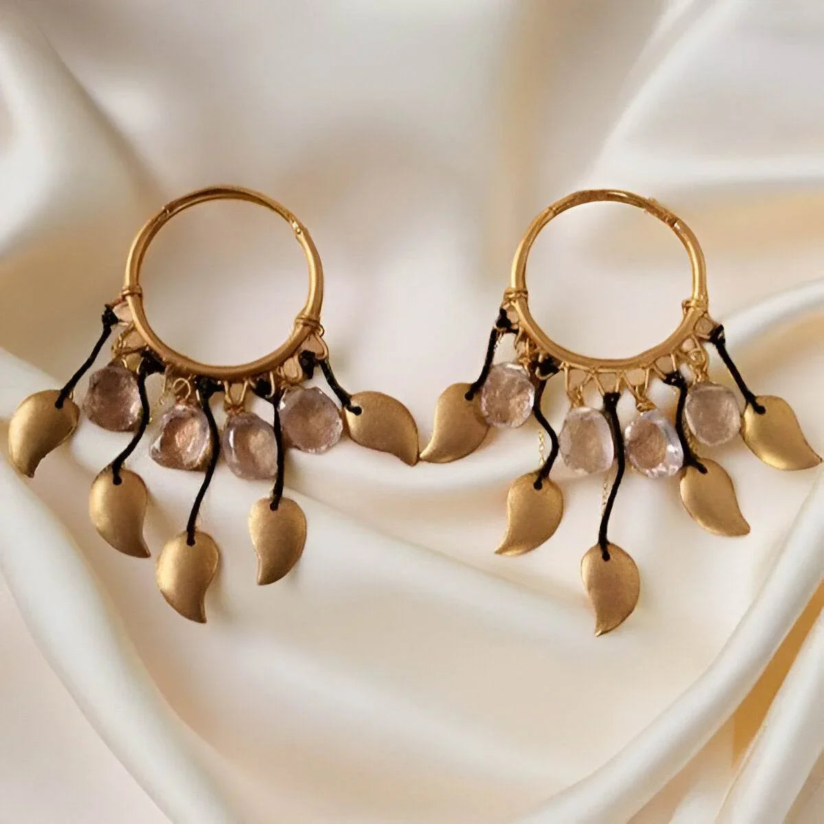 Gold Earrings with Rose Quarts - Jewelslane