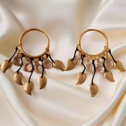 Gold Earrings with Rose Quarts - Jewelslane