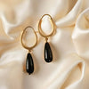 Gold Hoop Earrings with Black Onyx - Jewelslane