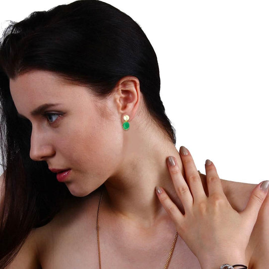 Green Onyx and pearl earrings in 18k gold plated silver - Jewelslane