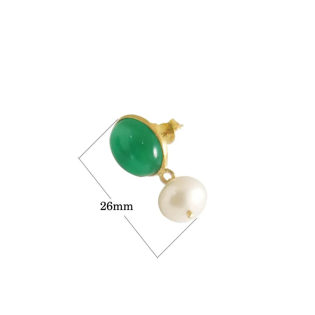 Green Onyx and pearl earrings in 18k gold plated silver - Jewelslane