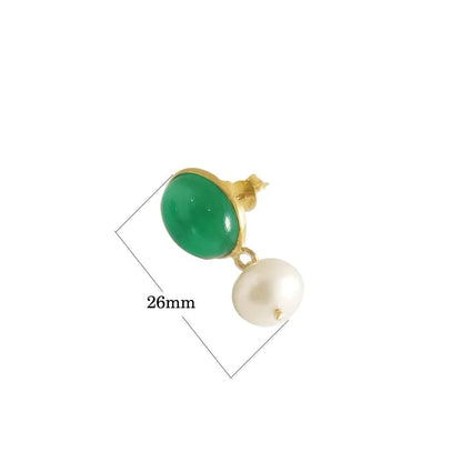 Green Onyx and pearl earrings in 18k gold plated silver - Jewelslane