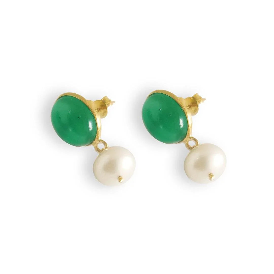 Green Onyx and pearl earrings in 18k gold plated silver - Jewelslane