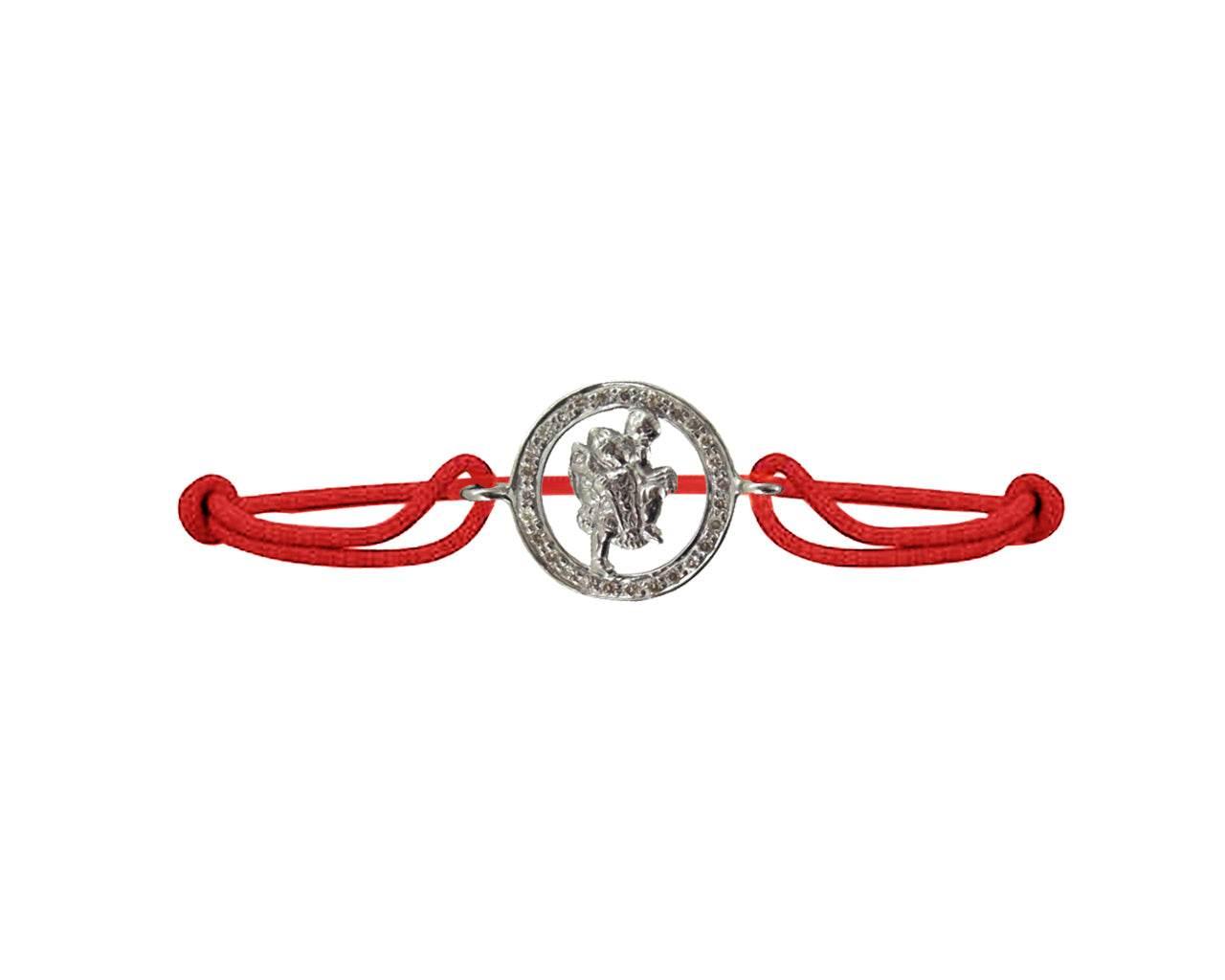 Hanuman Border Diamond Bracelet in Silver with 27 Diamonds - Jewelslane