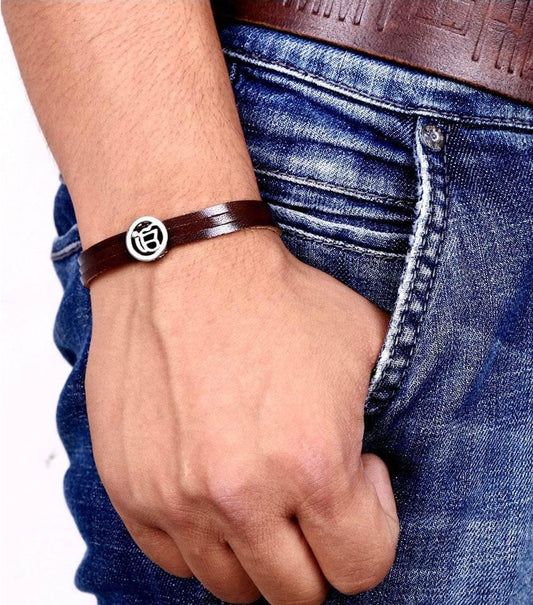 Ik Onkar Leather Bracelet - Jewelslane