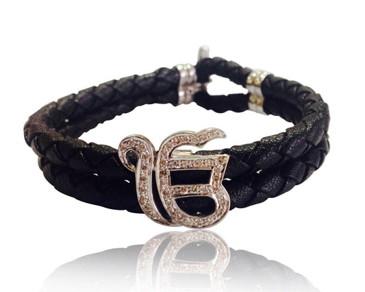 Ik onkar leather bracelet with diamonds - Jewelslane