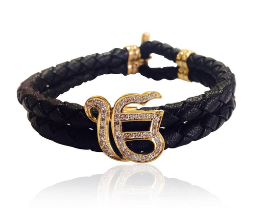 Ik onkar leather bracelet with diamonds - Jewelslane
