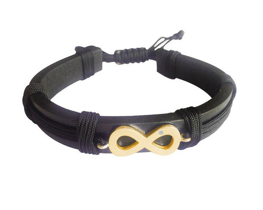 Infinity Gold Bracelet on Leather for Men - Jewelslane