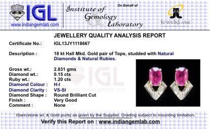 Ruby & Diamond Earring in Gold - Jewelslane