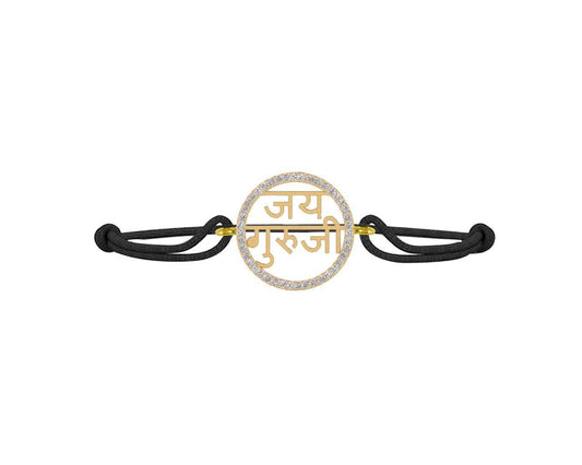 Jai Guru Ji bracelet with 21mm diameter charm set with diamonds in 14k Gold - Jewelslane