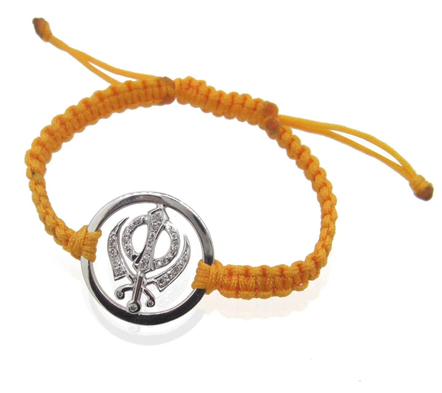 Khanda Bracelet in Silver with Plain Border & Studded with 34 Diamonds - Jewelslane