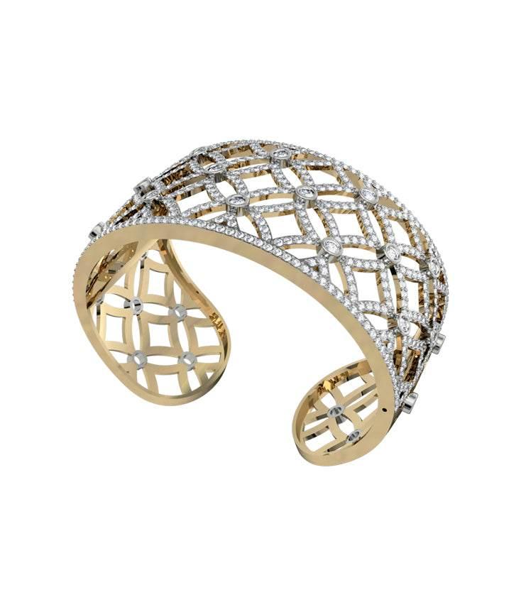Latticework Wide Diamond Cuff - Jewelslane