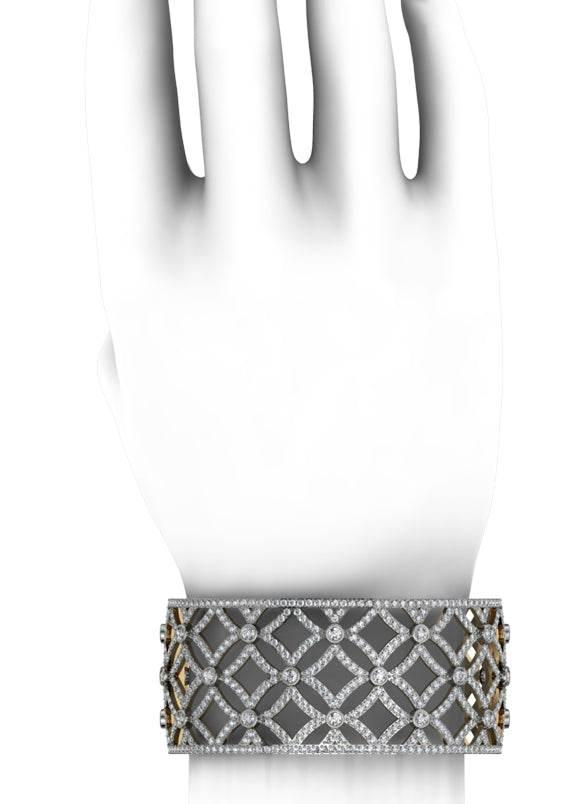 Latticework Wide Diamond Cuff - Jewelslane